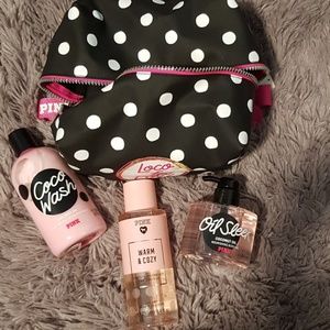 Victoria's secret makeup bag with toiletries